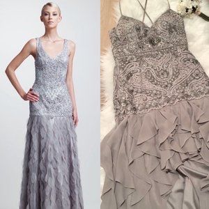 SUE WONG Full Length Beaded Champagne Gown